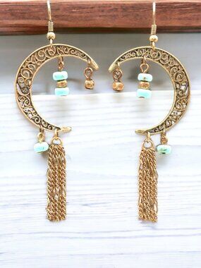 Crescent Moon Filigree Boho Earrings
